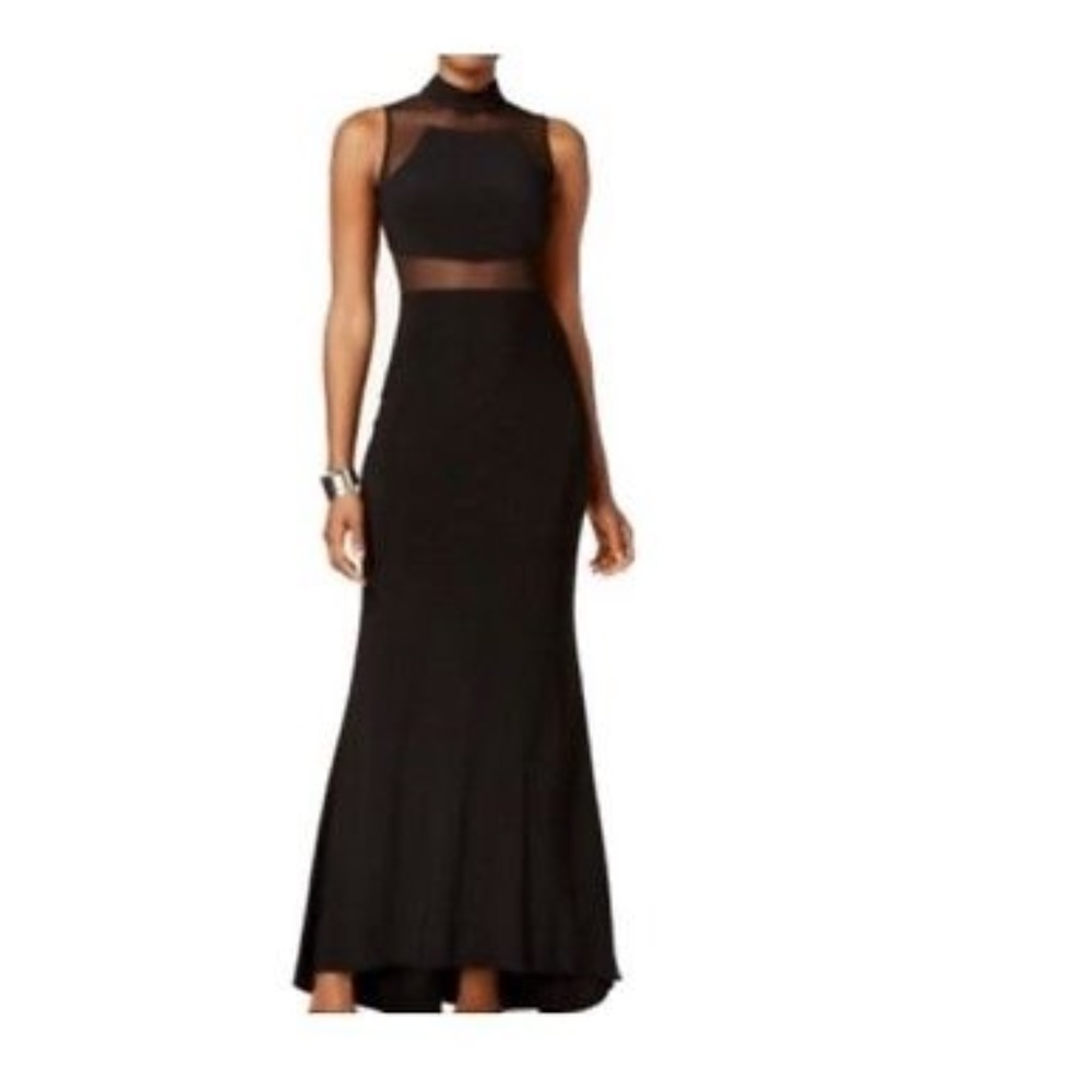 NIGHTWAY PETITE HIGH-NECK ILLUSION MESH Ball Gown